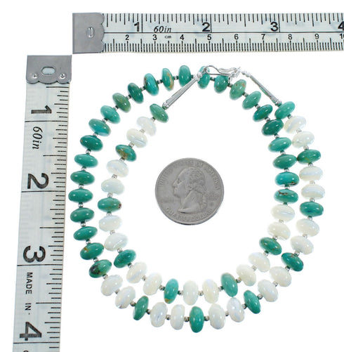 Native American Sterling Silver Turquoise And Mother of Pearl Bead Necklace JX126888